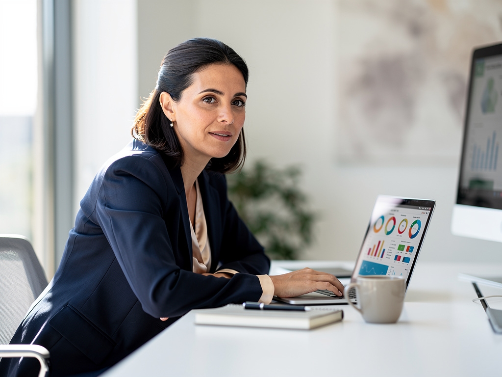 Emprendedor revisando datos de analítica web en su ordenador portátil
